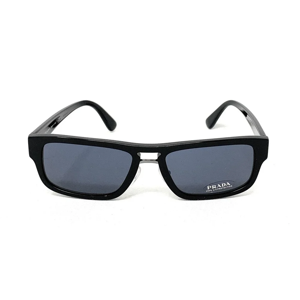PRADA SPR 05V 1AB-0A9 Men's Rectangular Sunglasses Heritage Black w/ Blue 56mm